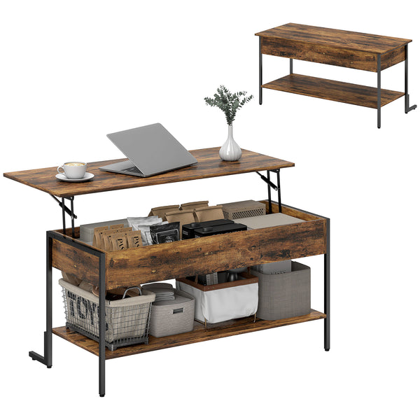 Tavolino da Caffè in Stile Industriale 95x40x46,5 cm con Vano Nascosto e Ripiano in Legno Marrone online
