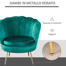 Poltrona a Conchiglia 78x73x78 cm in Velluto Vintage Piedi Oro Sofia Verde
