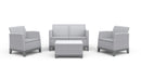 Set Salotto da Giardino 4 Pezzi Divano Poltrone e Tavolino Contenitore Keter Scandi Forma Effetto Juta Grigio Chiaro 
