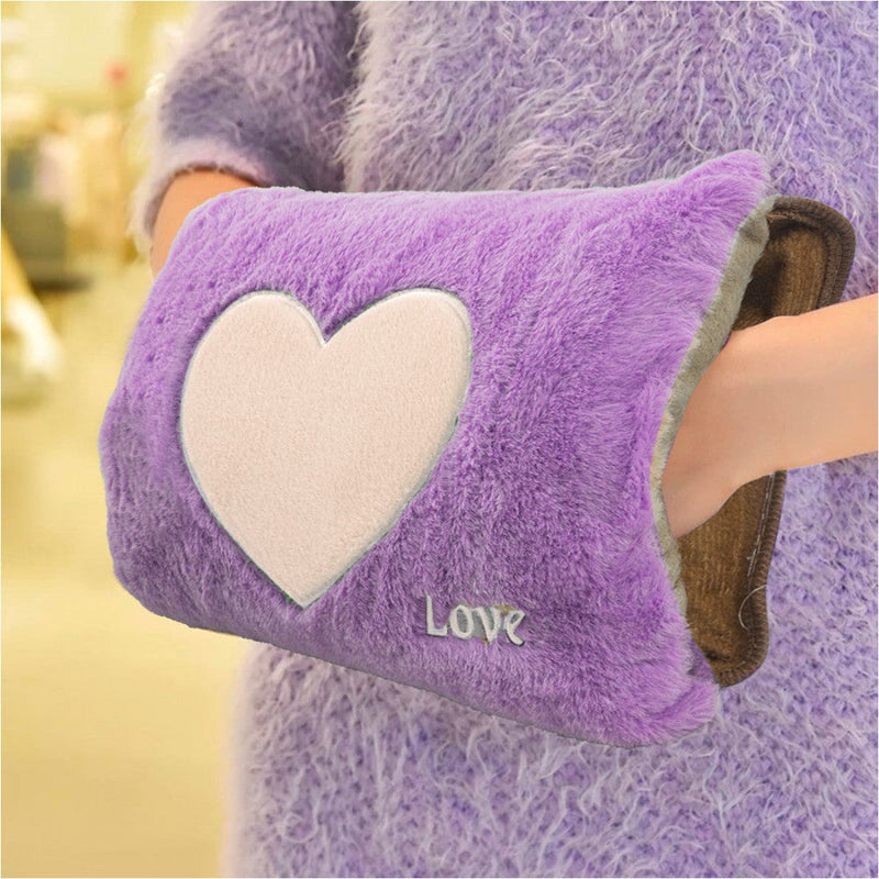 Borsa Acqua Calda Elettrica Ricaricabile Scaldamani Cuore a Peluche Lilla