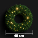 Corona Ghirlanda Natalizia Ø45 cm con 40 LED Bianco Caldo in PVC Verde      