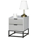 Comodino 39,5x40x48 cm 2 Cassetti in MDF e Acciaio  Bianco e Grigio