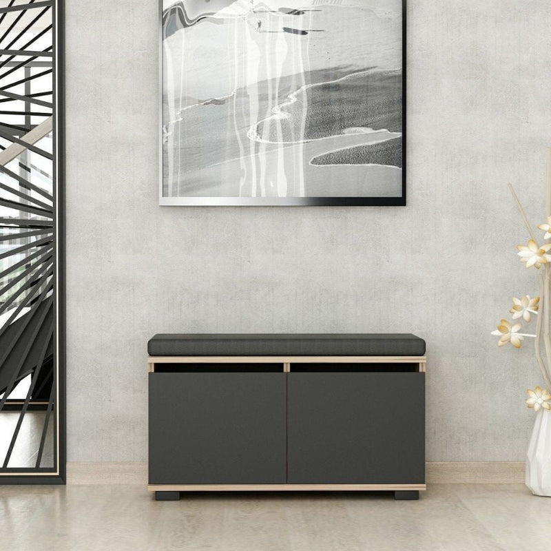 Scarpiera con pouff 80x35x42 cm Dragoshoe noce e nero