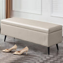 Cassapanca Contenitore Beige in Ecopelle Divano Piedini in Metallo 80x40x45cm