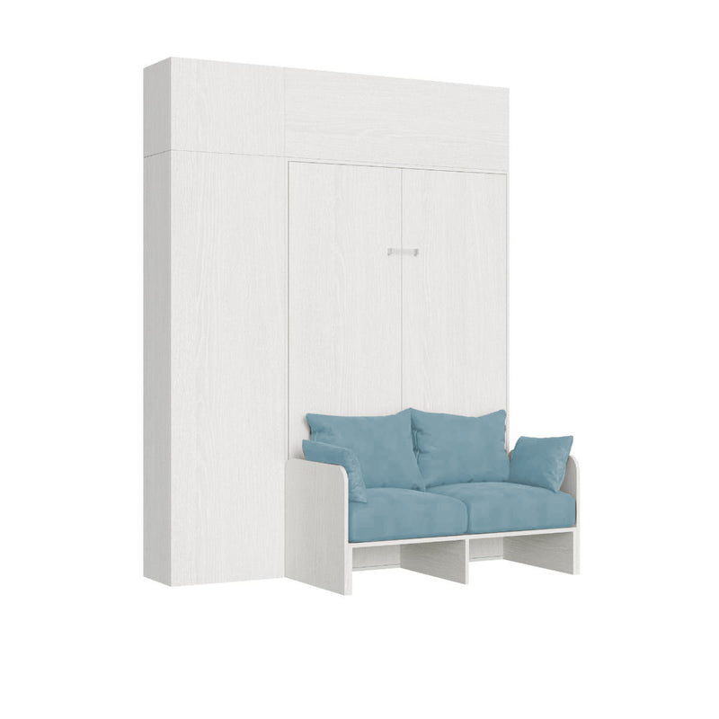 Letto Matrimoniale Francese A Scomparsa 140 Kentaro Con Divano E Mobili Bianco Frassino e Azzurro      