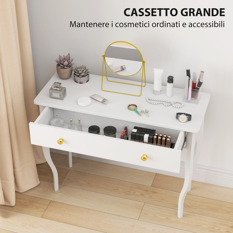 Consolle da Ingresso 100x40x74 cm con Cassetto in MDF Bianco  