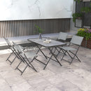 Set 5 Pezzi Tavolo e Sedie da Giardino con 4 Sedie Pieghevoli in Textilene Traspirante Grigio      