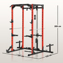 Stazione Fitness 191x153x205 cm Bilanciere Trazioni e Dip in Acciaio Rosso e Nero 
