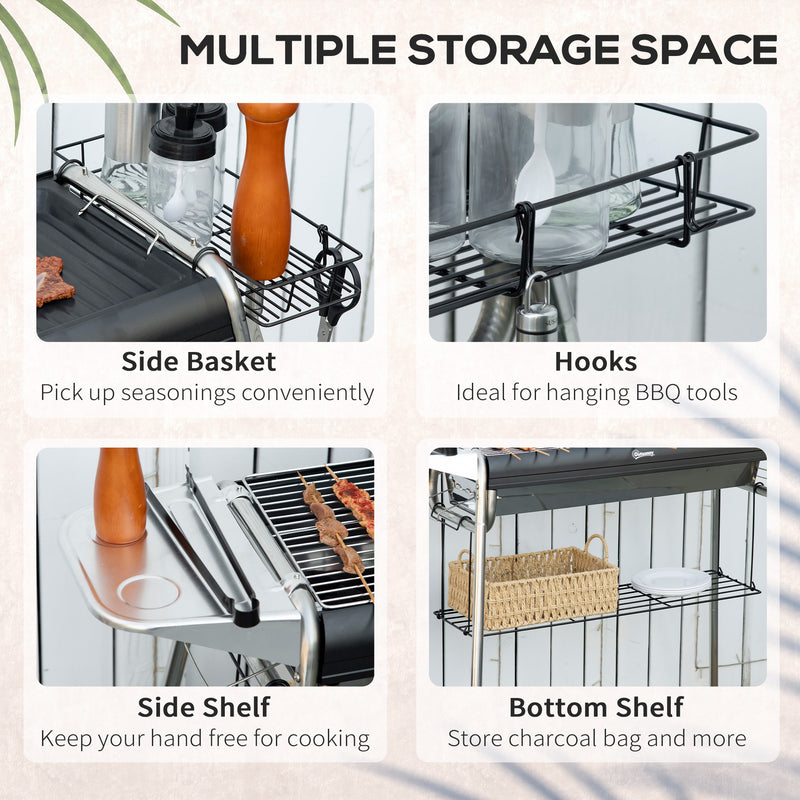 Barbecue a Carbone Carbonella 96x61x72 cm in Acciaio Nero