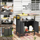 Carrello per Barbecue 116x50x93 cm con Armadietto Piano in Acciaio Inox Nero  