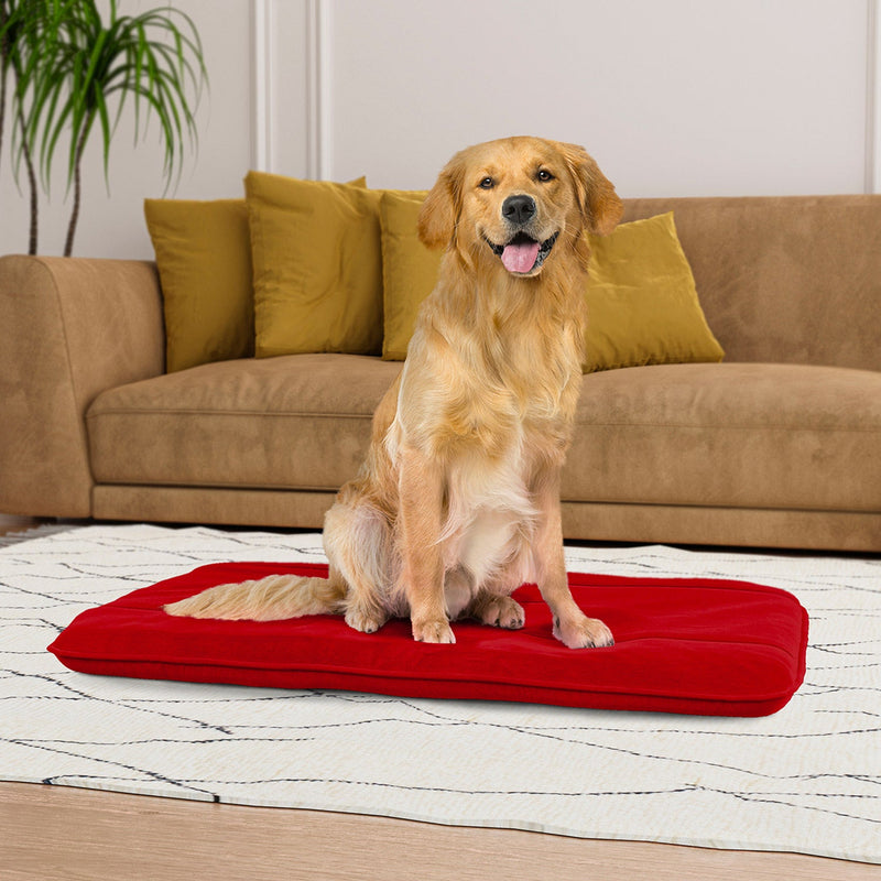 Maxi Cuscino Imbottito e Trapuntato per Cani Gatti in Microfibra Rosso