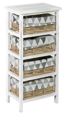 Cassettiera 4 Cesti in Vimini 35x25x71 cm in Legno Massello Fumer Nancy Bianca