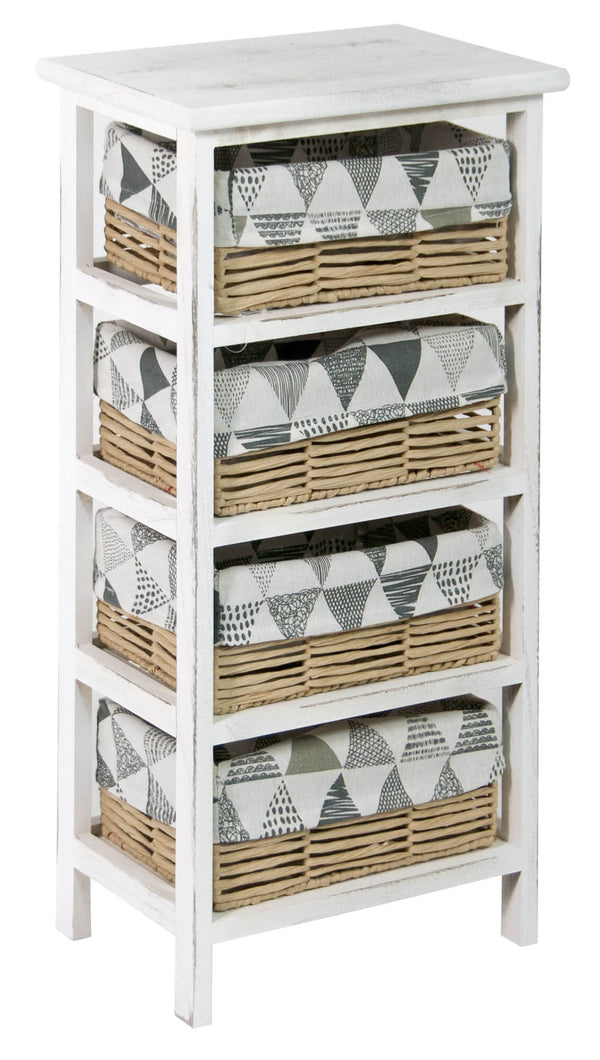 sconto Cassettiera 4 Cesti in Vimini 35x25x71 cm in Legno Massello Fumer Nancy Bianca