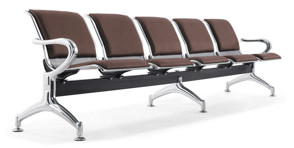 Panca per Sala Attesa 5 Posti da Ufficio con Cuscino in Acciaio e Similpelle Argento/Marrone Scuro prezzo