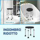 Sgabello da Doccia Antiscivolo 32,5x41x35,5-54 cm Regolabile su 8 Altezze in Alluminio e PE Nero      