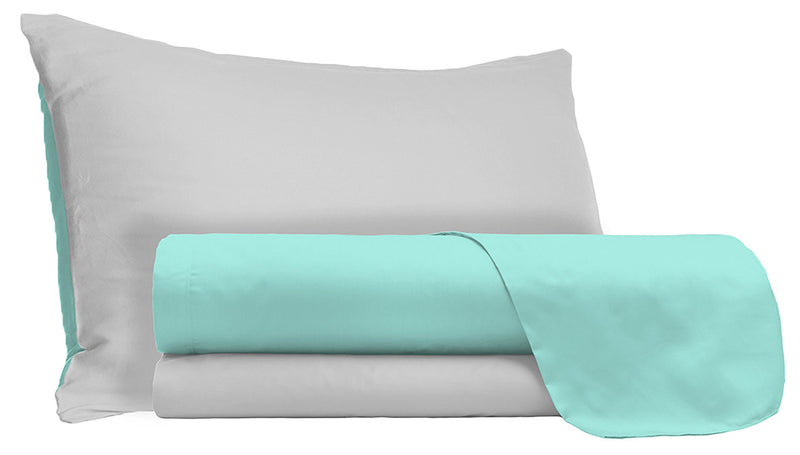 Set Lenzuola Sopra Sotto e Federe Doubleface Verde Acqua\/Grigio Chiaro