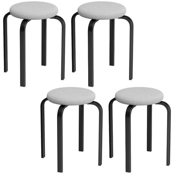 Set di 4 Sgabelli Impilabili Moderni Ø40x45 cm con Cuscino Tondi in Tessuto Effetto Lino Grigio prezzo