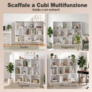 Libreria a 10 Cubi e 3 Ripiani 140x24x107 cm con Gambe in Legno Massello in Truciolare e MDF Bianco Effetto Legno      