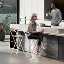 Set 2 Sgabelli da Bar Pieghevoli 37x45x87 cm con Poggiapiedi in Legno e Acciaio Bianco      