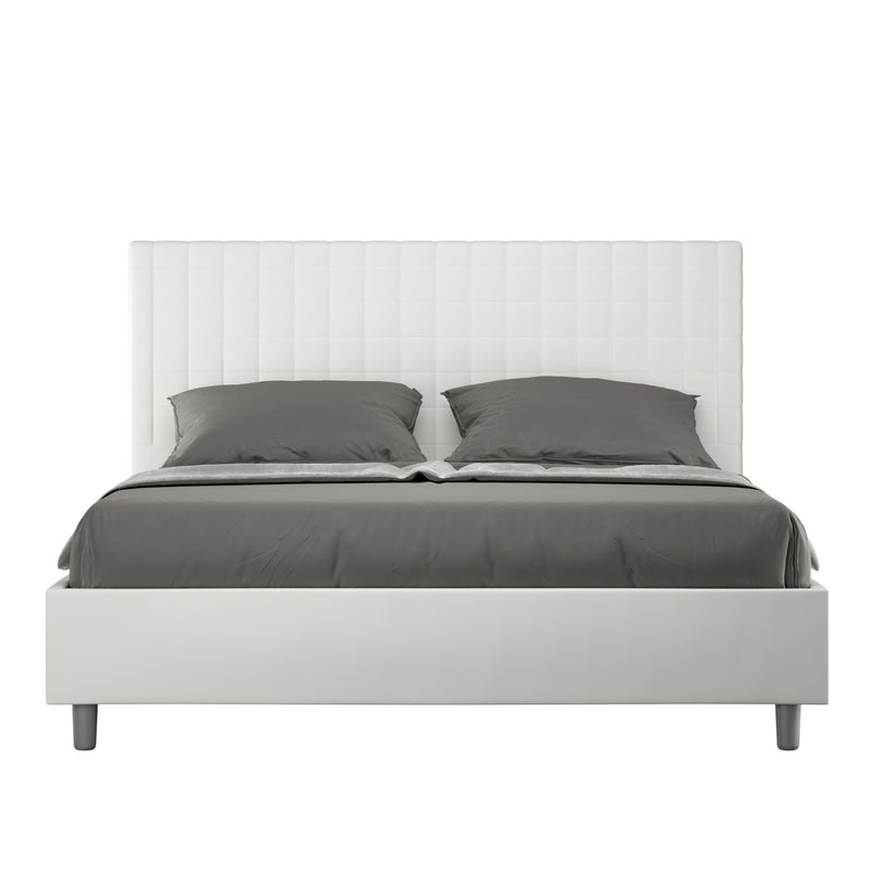 Letto Matrimoniale con Testata e Alzata Comoda Imbottito in Similpelle Sunny Bianco Varie Misure