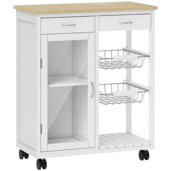 prezzo Carrello da Cucina 67x35x80 cm con 2 Cassetti Armadietto Ripiano e 2 Cestini in Acciaio e Bambù Bianco
