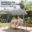 Dondolo da Giardino 3 Posti 171x108x154 cm con Tetto Parasole Rimovibile Grigio Chiaro      
