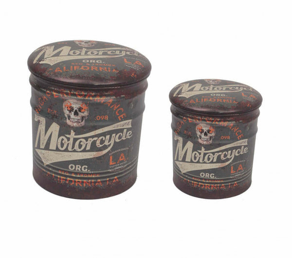 acquista Set 2 Pouf Contenitore Tondo in MDF Moto Marrone