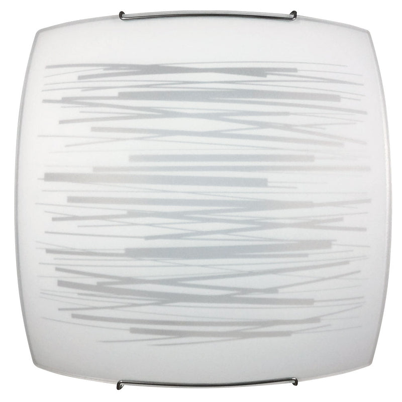 Plafoniera 2xE27 Ganci Cromo Vetro Lastra Bianco Decorato Righe Orizzontali E-Energy Manuela