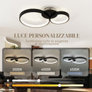 Plafoniera LED Moderna a 3 Anelli 59x8x7,4 cm Potenza 40W in Alluminio e Acrilico Nero  