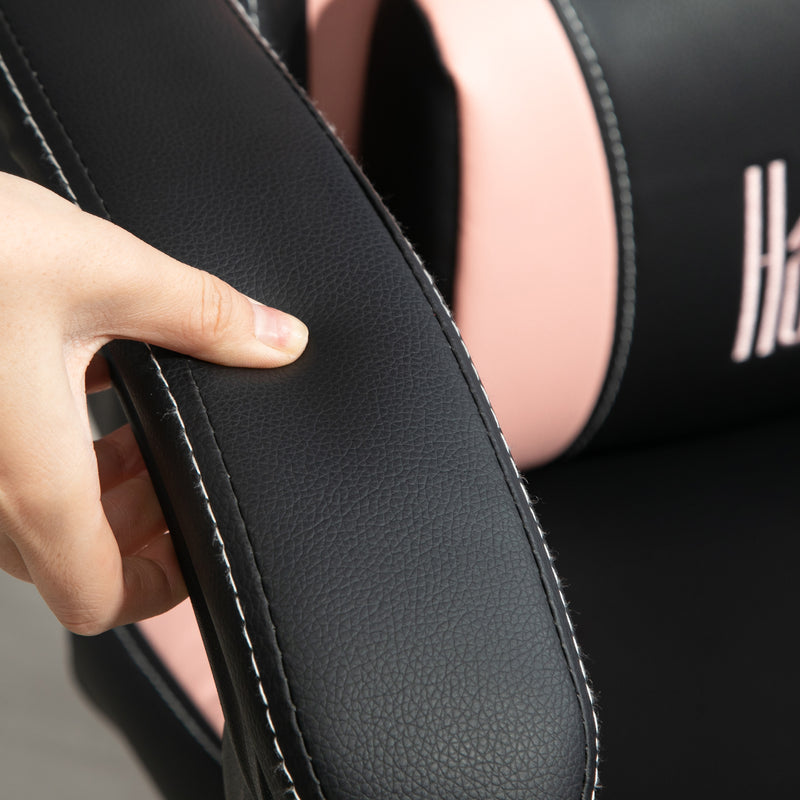 Sedia da Gaming Ergonomica con Orecchie da Gatto Poggiapiedi Retrattile e Schienale Reclinabile 135° Rosa e Nero     