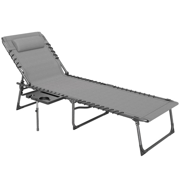 acquista Sdraio da Giardino Pieghevole 60x190x31 cm Reclinabile a 5 Livelli con Tavolino Laterale e Tasca Grigio e Nero