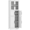 Mobile Bagno Alto Slim 60x30x170 cm a 6 Ripiani con Ante in Vetro e Ripiani Regolabili in MDF Bianco      