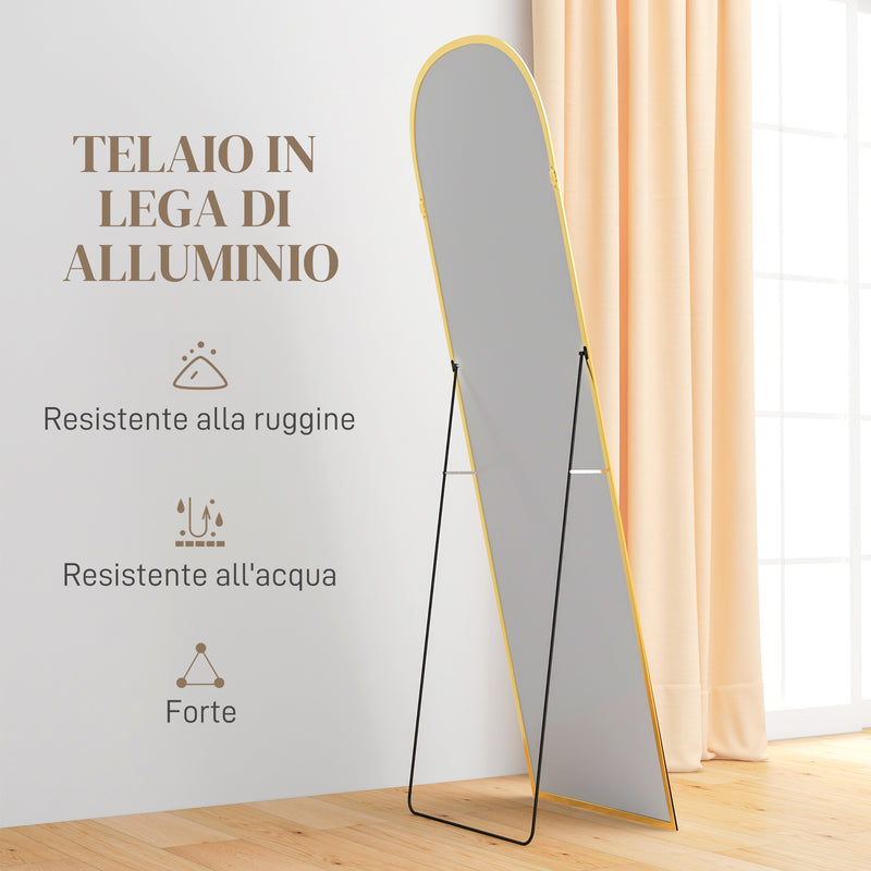 Specchio a Figura Intera da Terra o Parete 50x170cm con Supporto Pieghevole in Lega di Alluminio Oro  