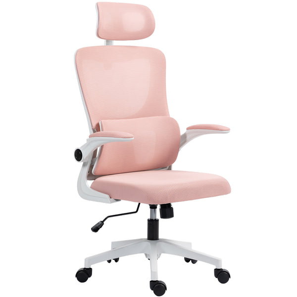 Sedia Ergonomica da Ufficio Girevole 60x59x114-122 cm con Poggiatesta Rimovibile in Tessuto a Rete Rosa sconto