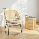 Set 3 Pezzi da Pranzo Bistrò con 2 Sedie Tavolo Rotondo con Piano in Vetro Temperato in Rattan e Acciaio Beige      