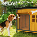 Cuccia per Cani da Esterno 84,5x62x65 cm Tetto Apribile e Tenda per Porta in Legno e Acciaio Giallo      
