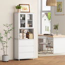 Dispensa Cucina Alta con Armadietto a 2 Livelli e 3 Cassetti 68x38x172 cm in MDF Bianco