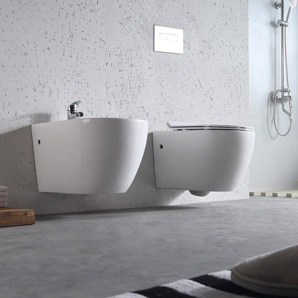 Coppia di Sanitari WC e Bidet Sospesi Filo Muro in Ceramica 36,5x56x37cm Bianco acquista