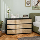 Cassettiera 6 Cassetti 120x39x75 cm per Camera da Letto in Legno Nero e Rovere      