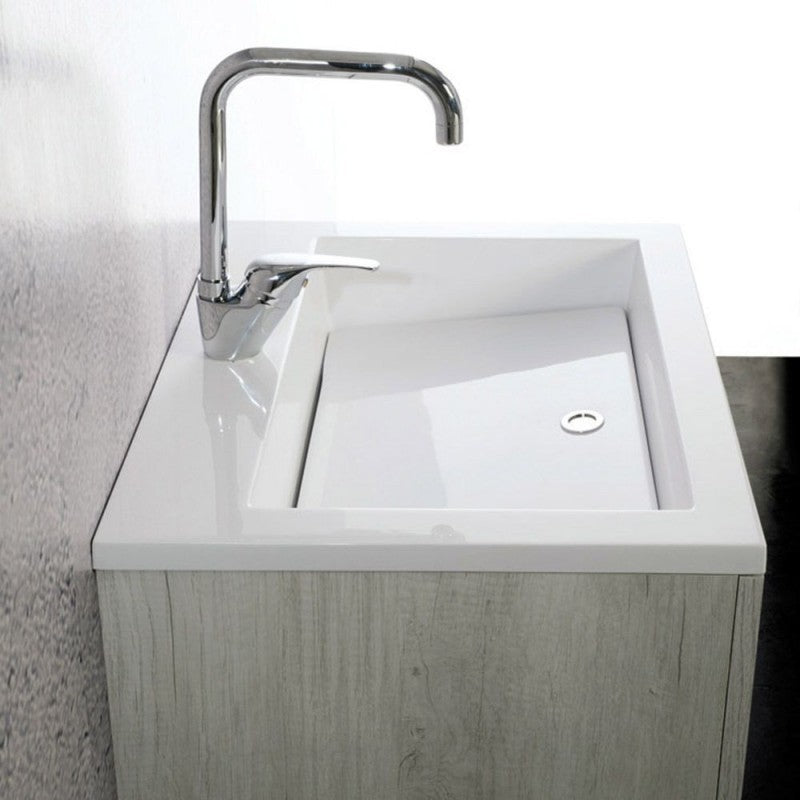 Mobile Lavatoio Sospeso Vasca Zeus in MineralMarmo Apertura a Cassettone 60x48x50 cm Bianco Latte