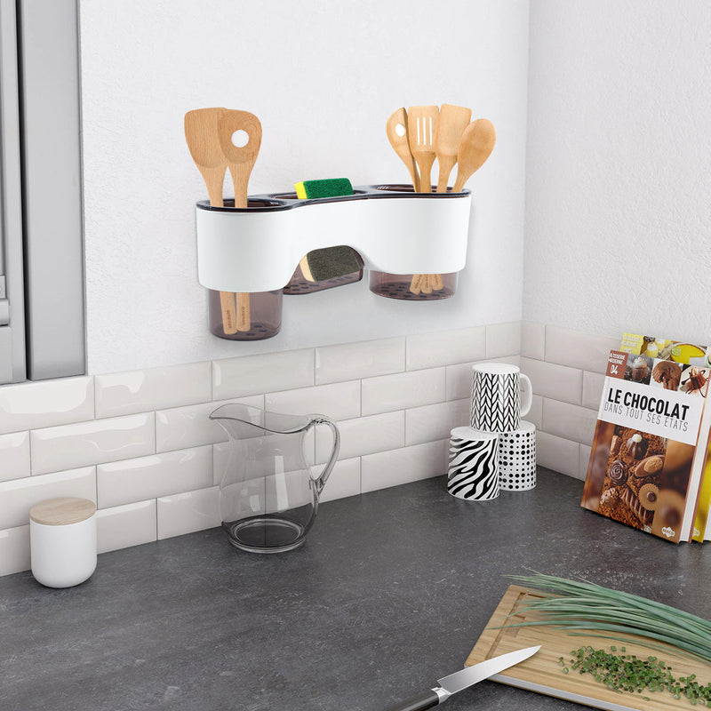 Portautensili Multifunzione da Parete per Cucina Organizer 3 Scomparti