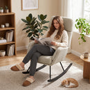 Sedia a Dondolo 67,5x94x106 cm con Schienale Alto Seduta Ampia e Gambe in Legno in Velluto a Coste Beige      