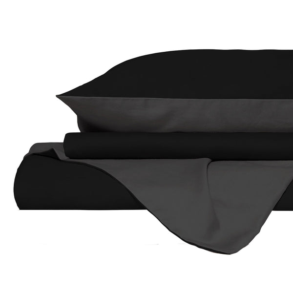 Copripiumino con Sacco e Federe in Tinta Unita Double Face Linea Vera Nero e Fumo acquista