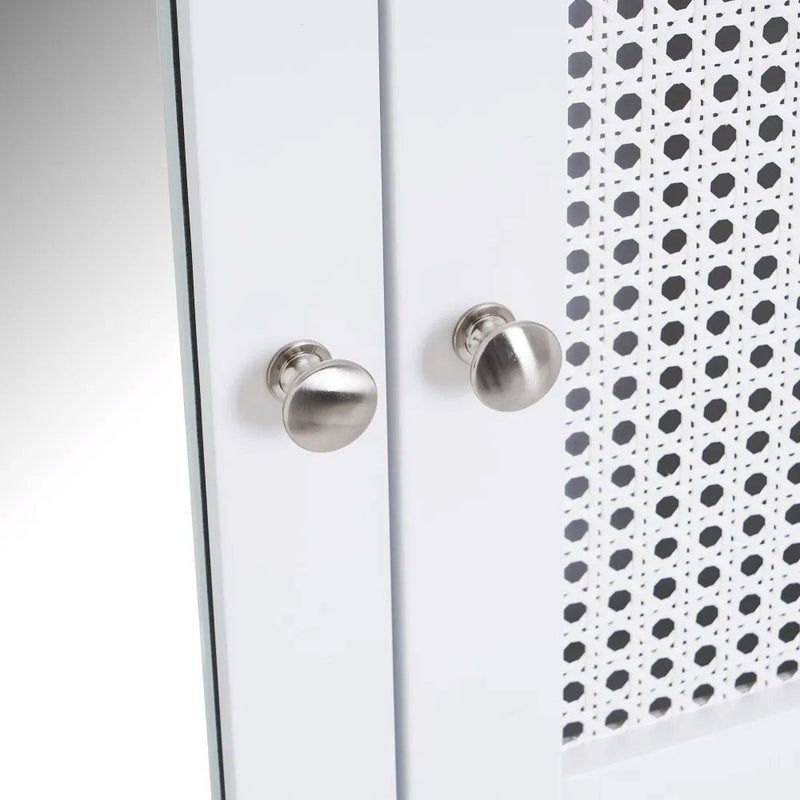 Mobile a Muro da Bagno Pensile con Griglia e Specchio Legno Bianco 56x13x58H cm