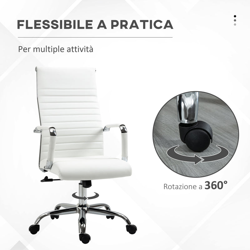 Sedia da Ufficio Ergonomica Funzione Dondolo 54x62x104-114 cm in Finta Pelle Bianco 