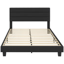 Letto Matrimoniale 164x208x107-112 cm con Testiera Regolabile in Tessuto Effetto Lino Nero      