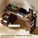 Scrivania Moderna 140x48x72 cm con 3 Cassetti e 3 Ripiani in Truciolato Color Noce      