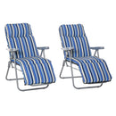 Set 2 Sdraio Pieghevoli 60x75x102 cm con Schienale Regolabile a 5 Livelli in Acciaio e Poliestere Blu e Crema      
