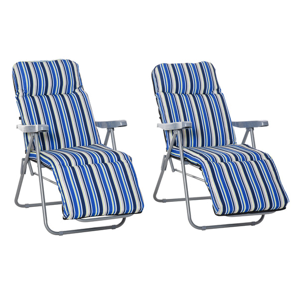 Set 2 Sdraio Pieghevoli 60x75x102 cm con Schienale Regolabile a 5 Livelli in Acciaio e Poliestere Blu e Crema acquista