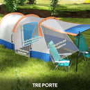 Tenda da Campeggio Impermeabile 420x200x150 cm con 2 Aree e 3 Ingressi in Poliestere e Fibra di Vetro   